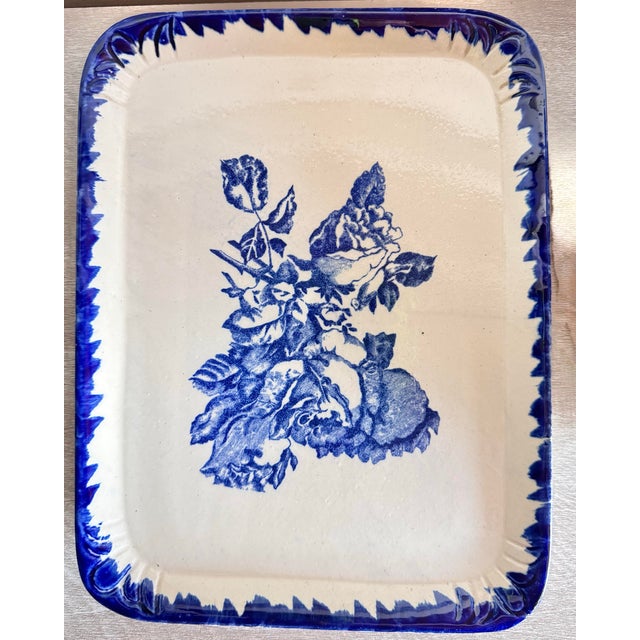 Antique Staffordshire Ironstone Blue Rose Floral Lidded Cheese Keeper Dome For Sale - Image 6 of 12