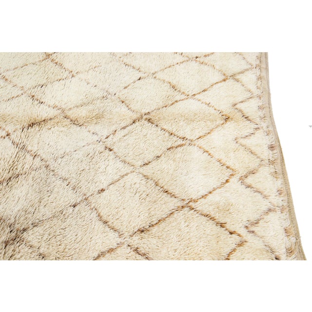 Beige Vintage Moroccan Handmade Tribal Wool Rug For Sale - Image 11 of 12