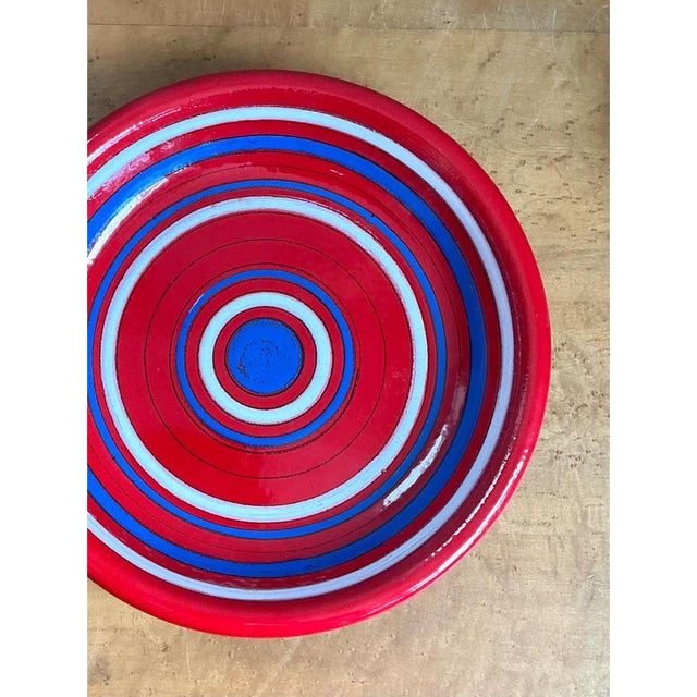 Vintage Raymor Red and Blue Striped Ceramic Plate For Sale - Image 9 of 12