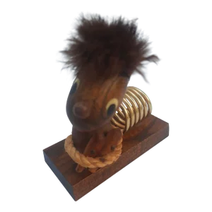 Vintage 1960s Daysun Wood and Golden Metal Coil "Mr. Handsome Gonk" Desk Troll Letter Holder