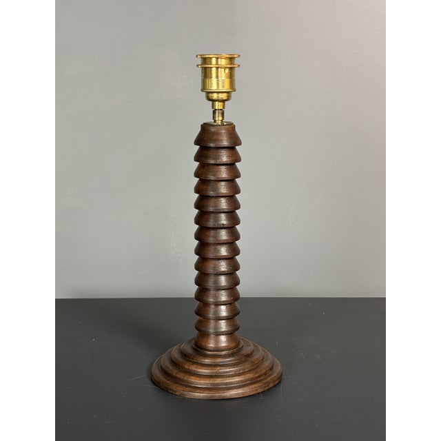 Mid-Century Modern Brutalist French Wood Turned Mushroom Table Lamp in the style of Charles Dudouyt, 1950s For Sale - Image 3 of 12