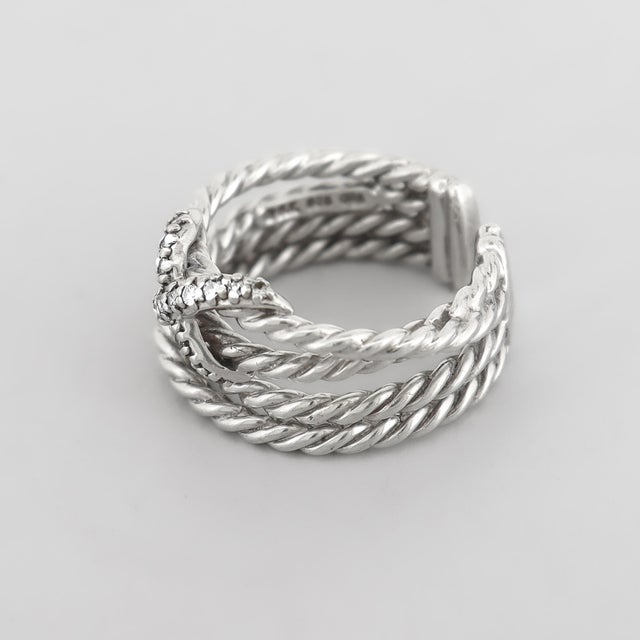 David Yurman Sterling Silver & Diamond Crossover X Ring For Sale - Image 11 of 15