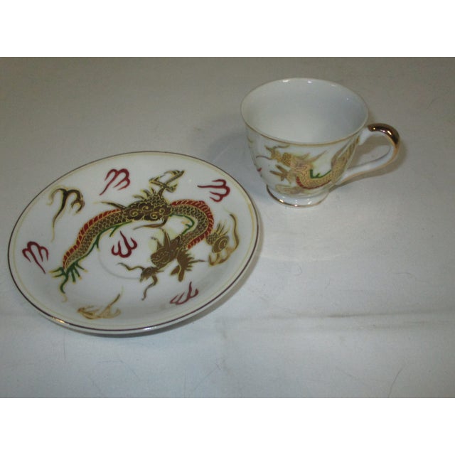 White Vintage Porcelain Kutani Dragon Ware Tea Set, 15 Pc For Sale - Image 8 of 9