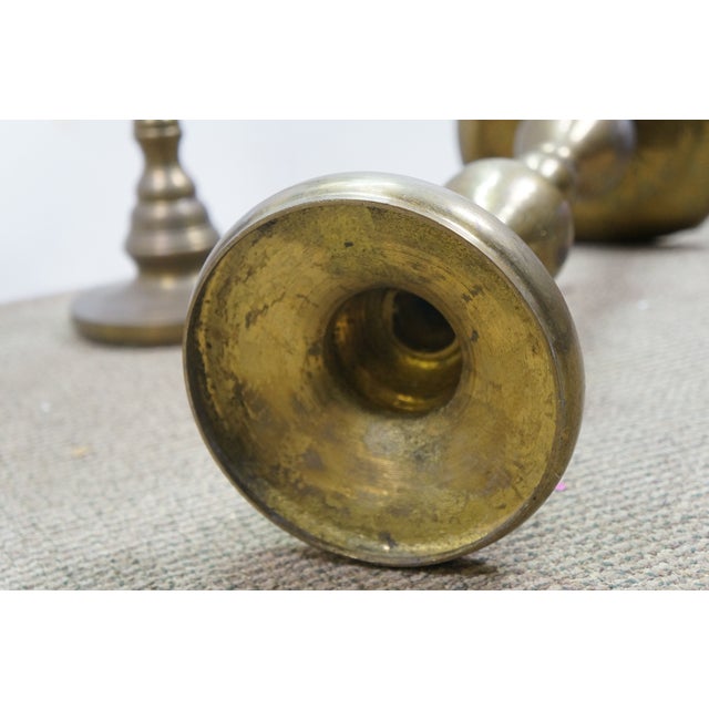 Brass Mid 20th Century 2 Moroccan Etched Brass Altar Floor Candlesticks Candle Holders 36" For Sale - Image 8 of 13