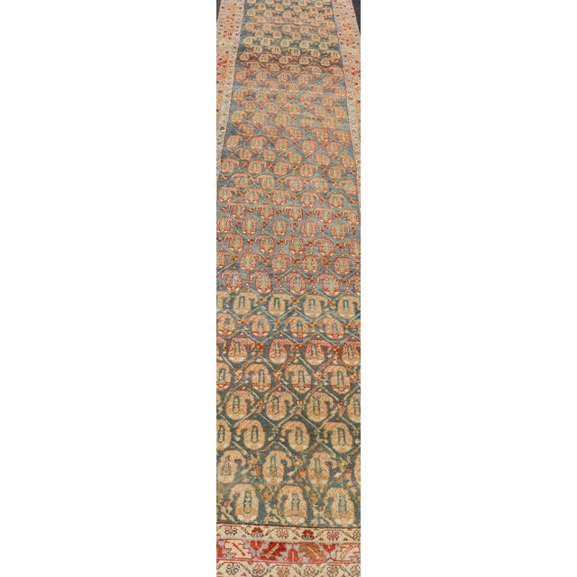Tribal Long Antique Hand-Knotted Persian Malayer Runner in Wool With All-Over Design For Sale - Image 3 of 12