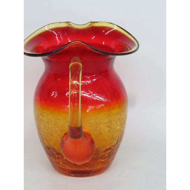 Mid-Century Modern Mid 20th Century Mid Century Modern Hand Blown Crackle Glass Amberina Handled Pitcher Jug Creamer 5082c For Sale - Image 3 of 17