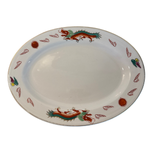 Vintage Dragon Motif Porcelain Oval Serving Platter
