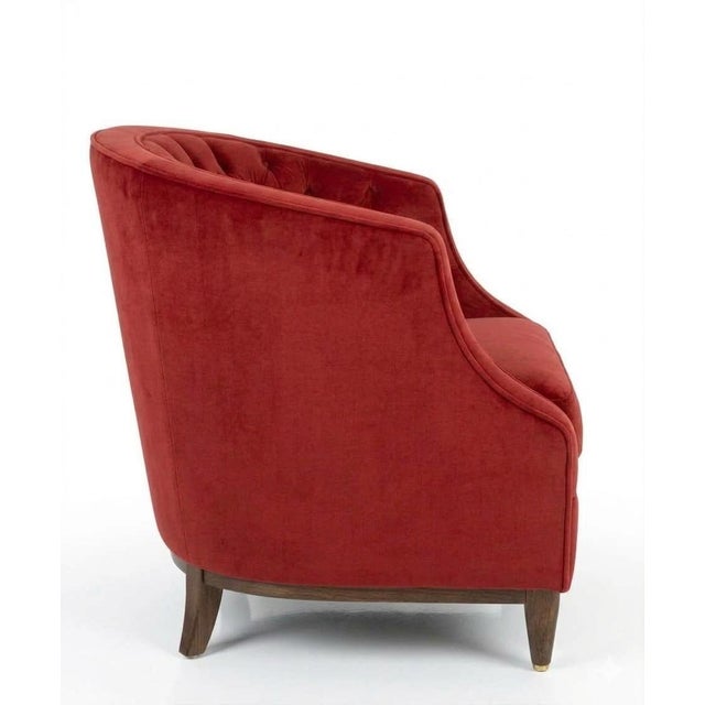 Mid-Century Modern Classic Button-Tufted Barrel Accent Chair For Sale - Image 3 of 3
