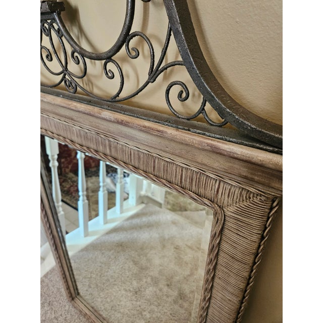 Late 20th Century Chippendale Style Vintage Large Rattan & Iron Mirror For Sale - Image 5 of 8