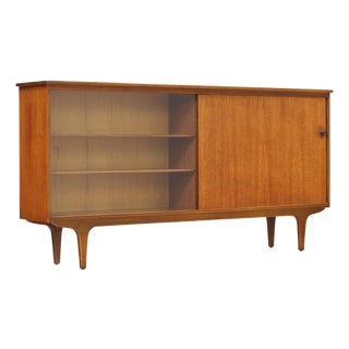 Long Teak Mid Century China Display Cabinet For Sale