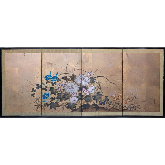 Japanese 1950-1960s Showa Era Pair of Painted Japanese Byobu Screens For Sale - Image 3 of 18