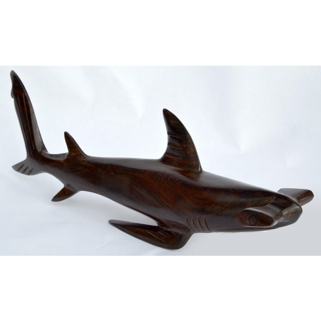 1970s Ironwood Hand-Carved Shark Animal Sculpture Coastal Nautical Figurine Brazil For Sale - Image 14 of 14