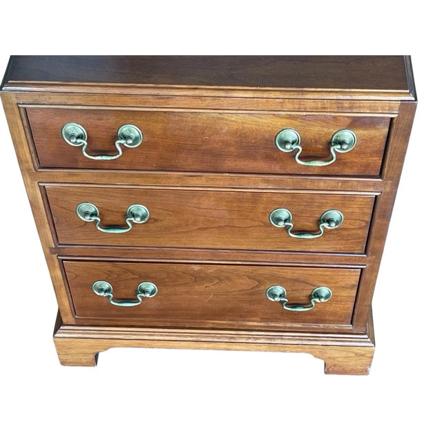Stickley Chippendale Solid Cherry Three Drawer Nightstands With Original Brass Hardware, a Pair For Sale - Image 9 of 12