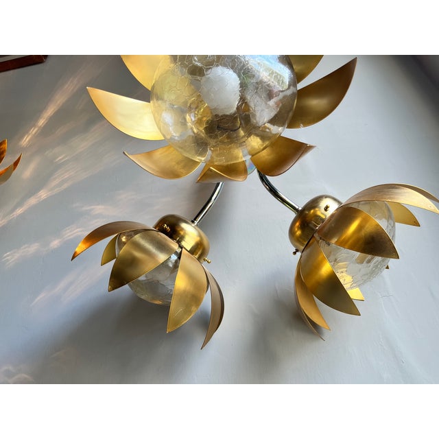 Vintage Floral Top Light Pendant Lamp in Brass and Chrome Steel, 1970s For Sale - Image 5 of 10