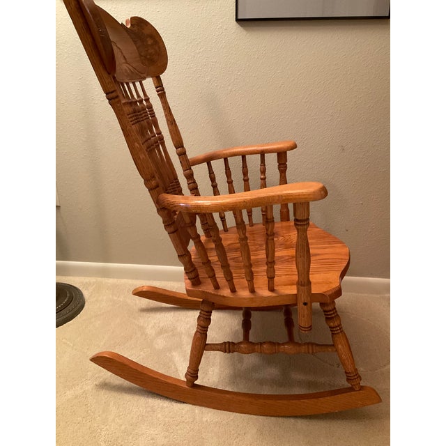 American 1980s Solid Oak Rocking Chair For Sale - Image 3 of 8