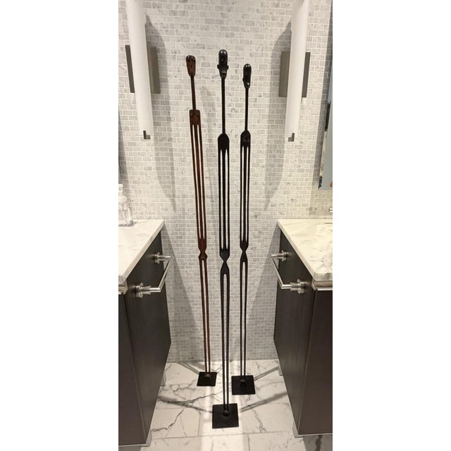 Contemporary Set of 3 Sculptural Wooden Figures — Organic Modern, Primitive Minimalism For Sale - Image 3 of 10