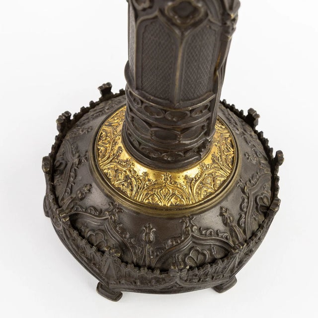 Bronze Pair of Antique Victorian Gothic Revival Gilt & Patinated Bronze Chimney Ornaments For Sale - Image 8 of 8