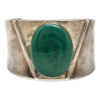 1970s Modernist Sterling Silver Malachite Cuff For Sale