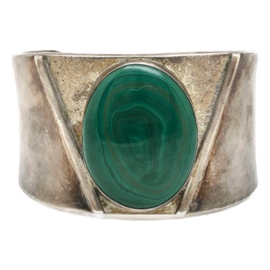 1970s Modernist Sterling Silver Malachite Cuff For Sale
