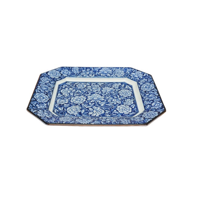 Vintage octagon-shaped blue and white floral plate by MCI Japan. Measuring 13 inches, the plate features a beautifully...