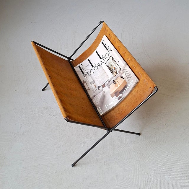 Vintage Magazine Holder in Leather, 1950s For Sale - Image 4 of 8
