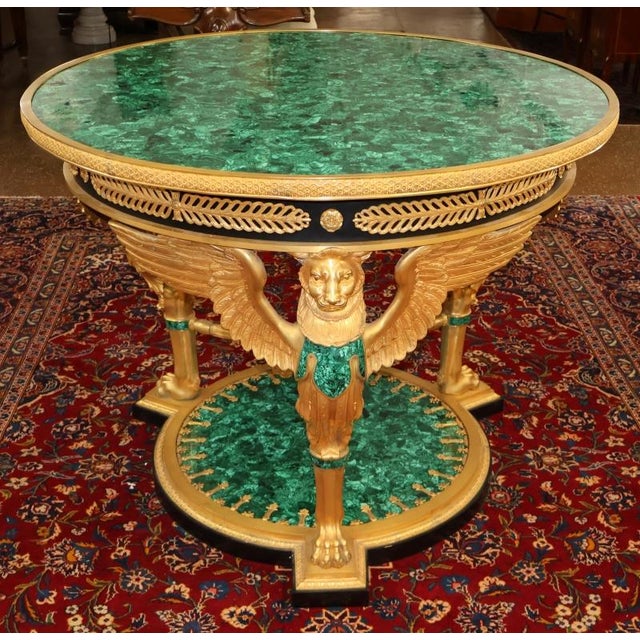 Mid 20th Century Mid 20th Century Russian Empire Style Gilt Bronze & Malachite Griffin Center Table For Sale - Image 5 of 18