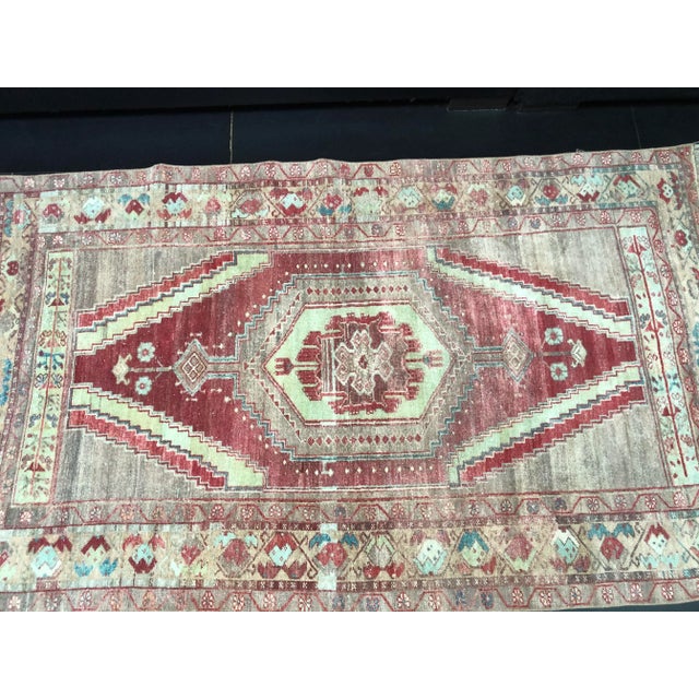 Red Vintage Geometric Design Turkish Anatolian Red and Gray Rug For Sale - Image 8 of 11