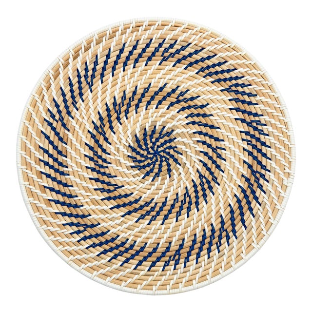Deborah Rhodes Bullseye Rattan Placemat, Royal, Set of 4 For Sale