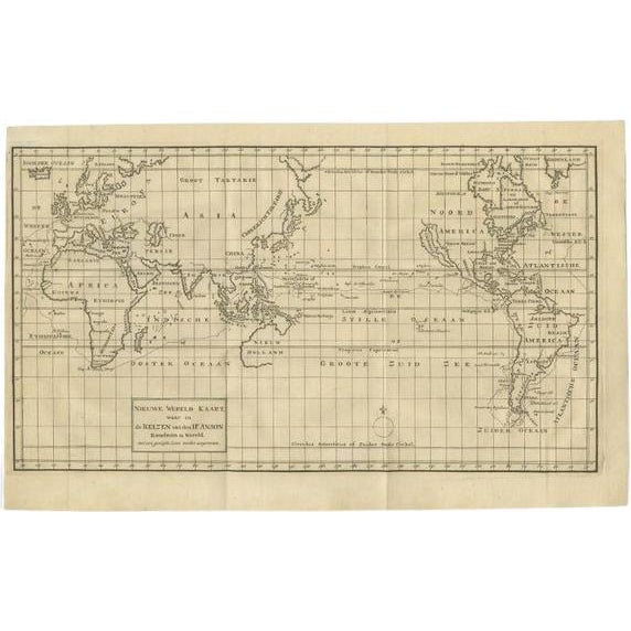 Antique Map of the World on Mercator Projection by Anson, 1749 For Sale