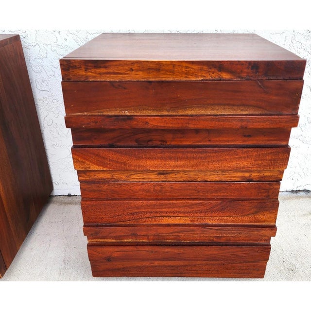 3 Piece MCM Solid Exotic Wood Bachelor Chest & Nightstands Bedroom Suite For Sale - Image 15 of 18