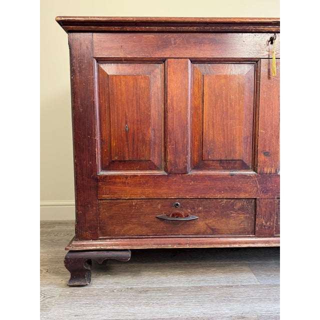 Antique solid dark wood extra large blanket box. This is a grand piece of furniture featuring handcut dovetail joints...