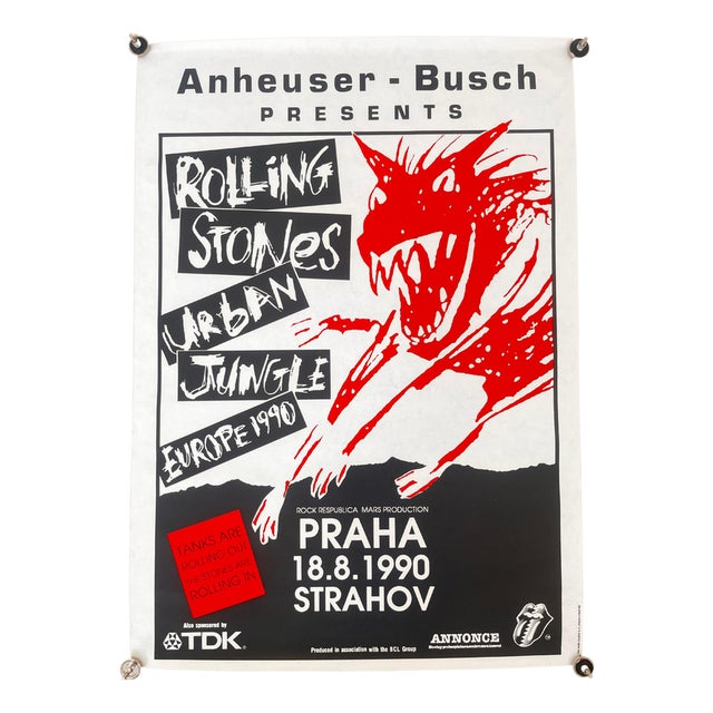 Rolling Stones Prague Concert Poster, 1990 For Sale