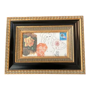Contemporary Original Judy Henn Ink Drawing/Collage “First Day as a Lion Rose” Framed