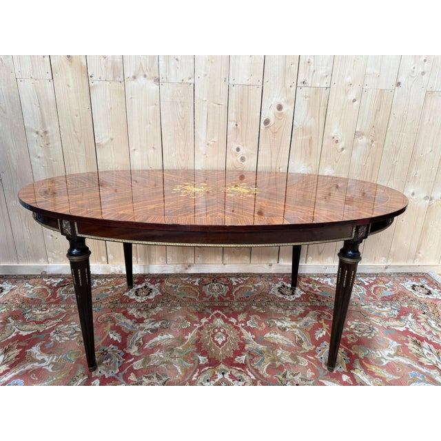 Brown Louis XVI Oval Dining Table with Extensions, 1960s For Sale - Image 8 of 8