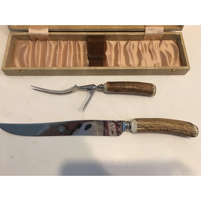 1960s Vintage Kirks Matz Stag Horn Sheffield Cutlery Carving Set