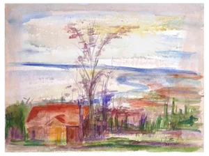 Louttre Bissière, Landscape, Watercolor, 1971