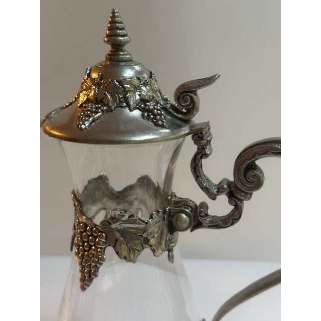 Vintage Glass and Pewter Decanter With Lid and Handle Detailed With Grape Vines Motif Made in Italy For Sale - Image 14 of 14