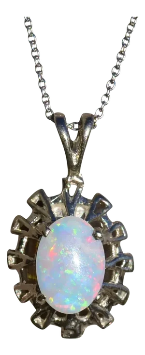 Ladies 14K White Gold Australian Opal Pendant