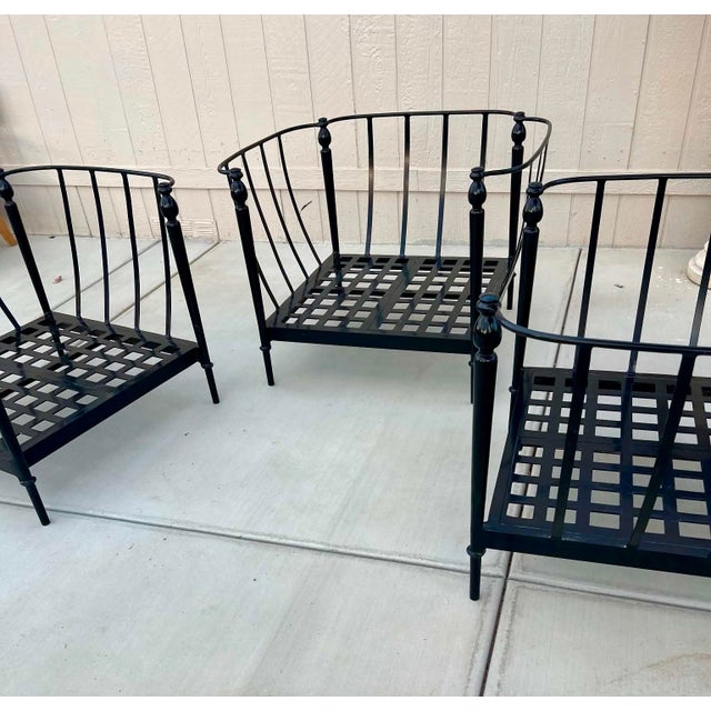 Very nice set of four lounge chair frames, done in a black powder coat finish. These chairs are the same size and comfort...