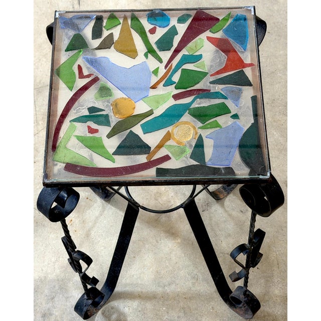 Italian Mid-Century Wrought Iron Mosaic Glass Side Table, 1960s For Sale - Image 6 of 9