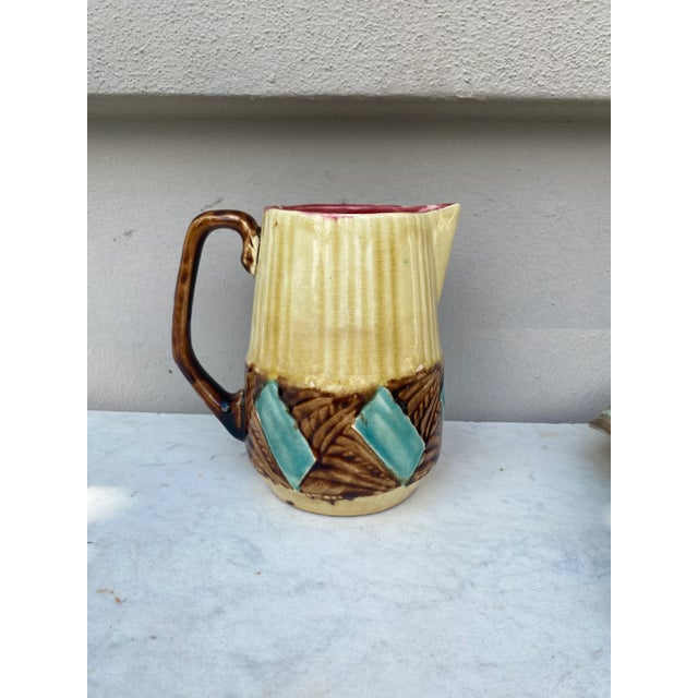 French Majolica pitcher signed Orchies, Circa 1930. Art deco period.