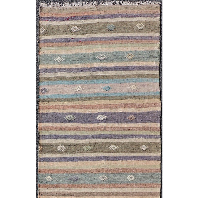 Measures: 2'8 x 9'4 Vintage Flat Weave Turkish Kilim Runner with Stripe and Modern Motif Design. Keivan Woven Arts / rug...