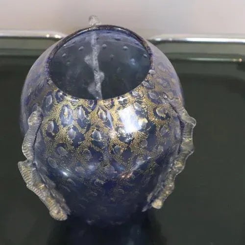 Vintage Murano Glass Vase in Blue and Gold, Italy, 1980s For Sale - Image 4 of 5
