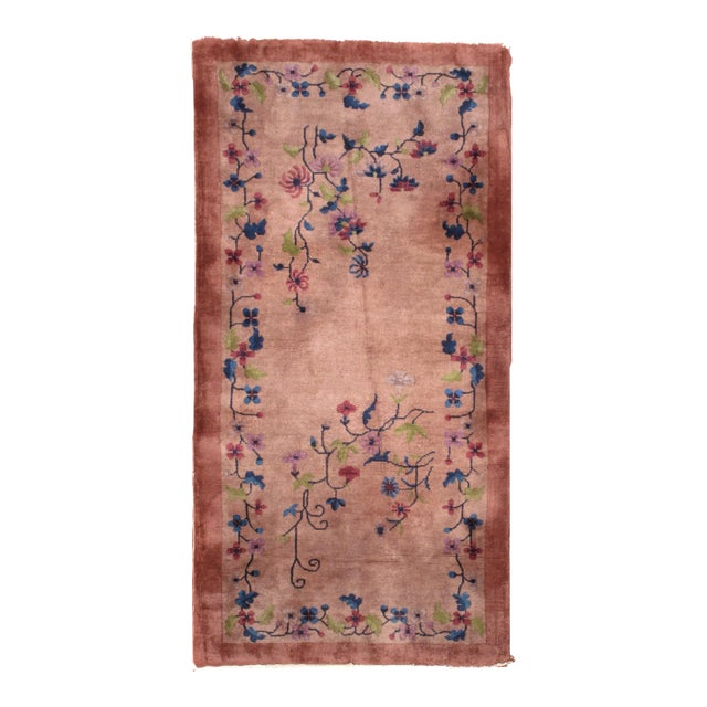 1920s Handmade Antique Art Deco Chinese Rug 3' X 6' For Sale