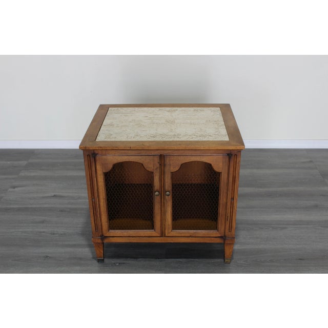 Late 20th Century Mid Century Walnut Side Table With Stone Top For Sale - Image 5 of 8