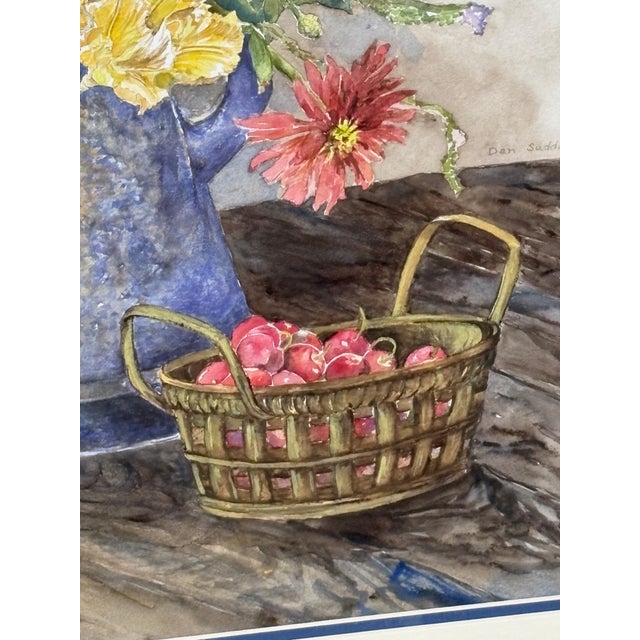 1980s 1980s Large Watercolor of Wildflowers and Zinnias in a Watering Can by Dan Suddath For Sale - Image 5 of 8