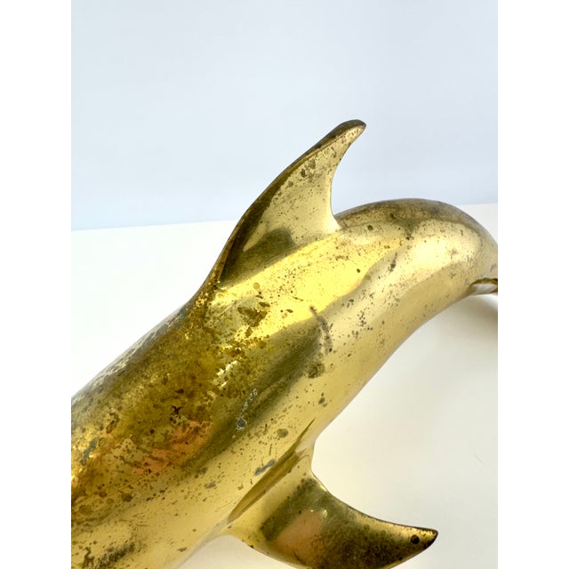 Mid-Century Modern Vintage Mid-Century Brass Dolphin Sculpture For Sale - Image 3 of 9