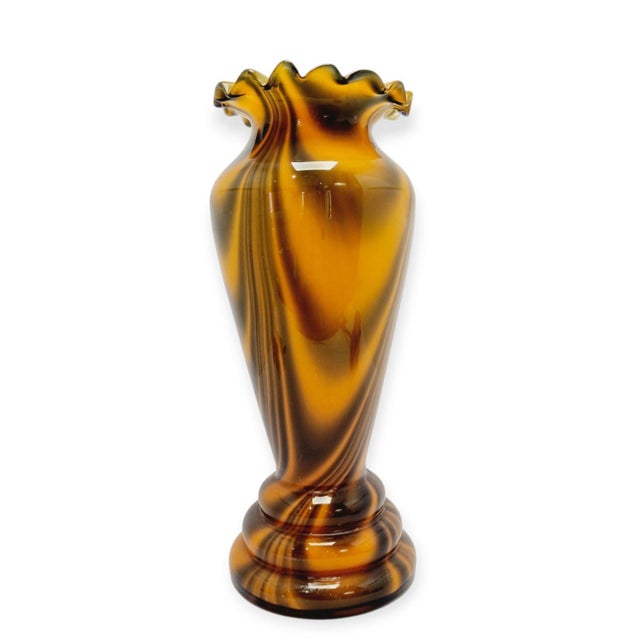 Mid-Century Amber Slag Glass Vase with Ruffled Rim For Sale - Image 8 of 8