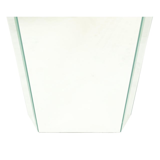 Glass Mid Century Modern Triangle Cut Corners Glass Beveled Mirror Pedestal Stand MINT For Sale - Image 7 of 9