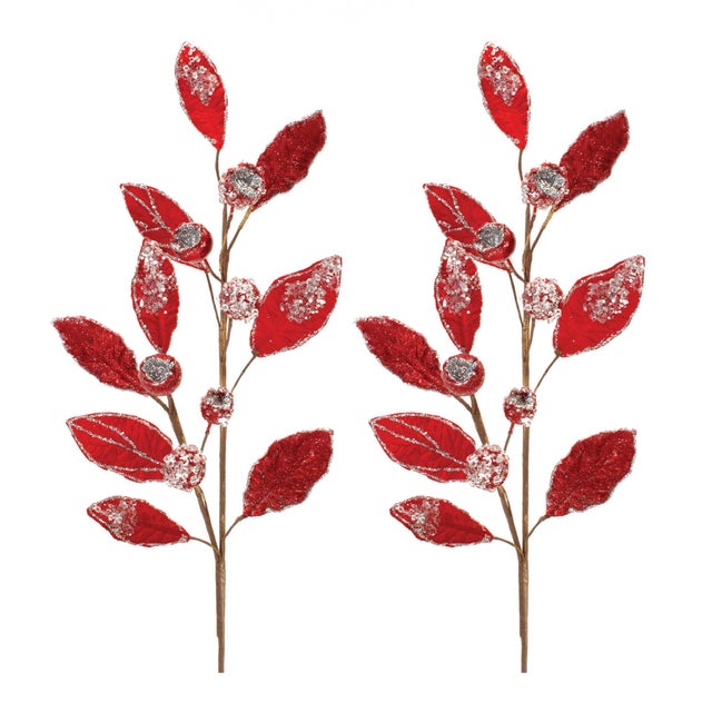 Contemporary BeadedRed Leaf Stem (Set of 2) For Sale - Image 3 of 3